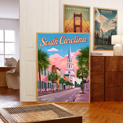 South Carolina Vintage Travel Poster  - Palmetto State Paradise