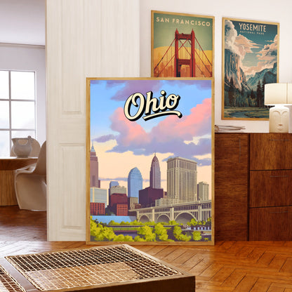 Ohio Vintage Travel Poster - Charming Skyscrapers