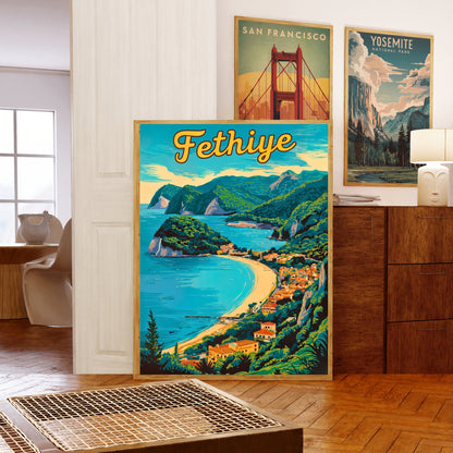 Fethiye Vintage Travel Poster - Captivating Turkey Coast View