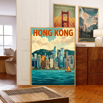 Hong Kong Vintage Travel Poster - Bright Afternoon