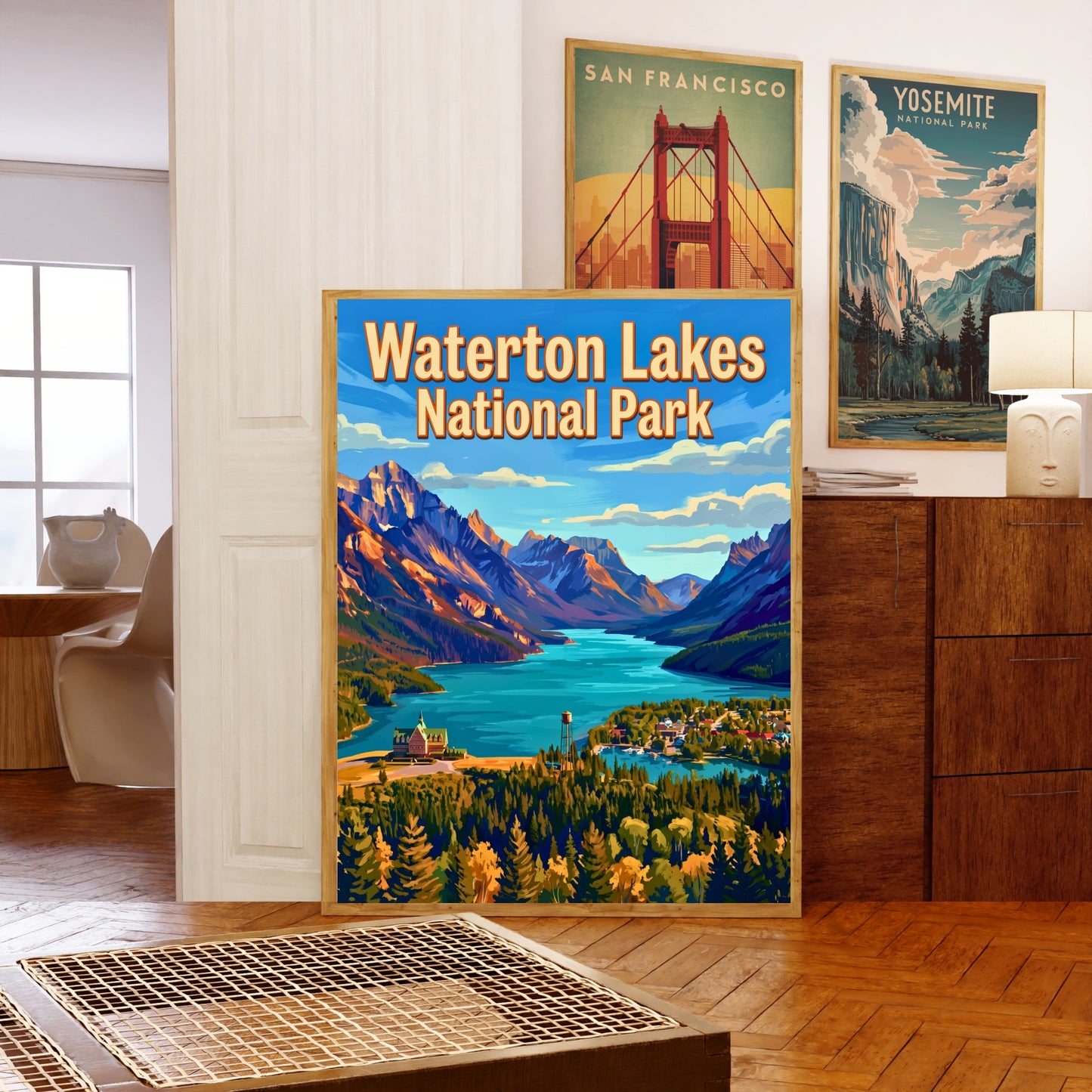 Waterton Lakes National Park Vintage Travel Poster - Lakes Beneath the Peaks