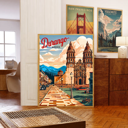 Durango, Mexico Vintage Travel Poster - Captivating Cathedral