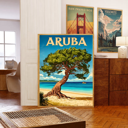 Aruba Vintage Travel Poster - Tropical Paradise in Caribbean Island