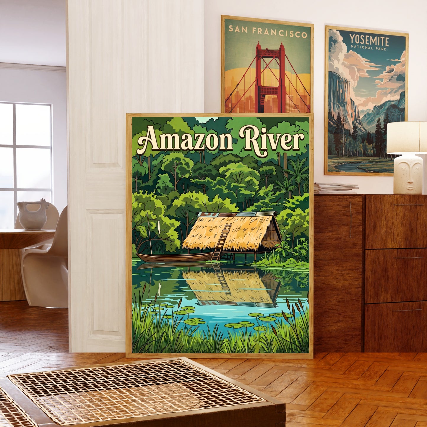 Amazon River Vintage Travel Poster - Hut on the Waters