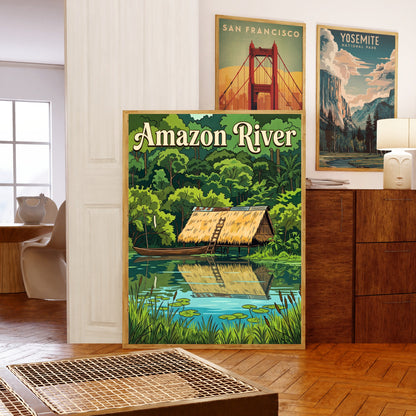 Amazon River Vintage Travel Poster - Hut on the Waters