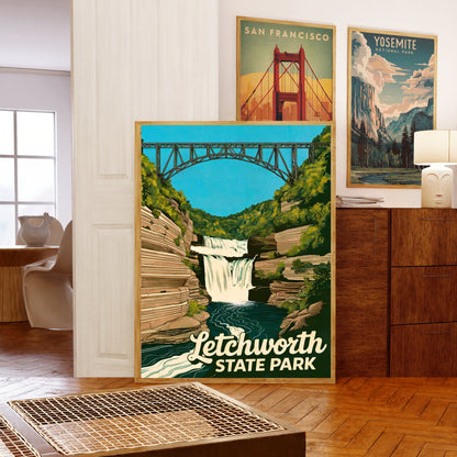 Letchworth State Park Vintage Travel Poster - Captivating Waterfalls of New York