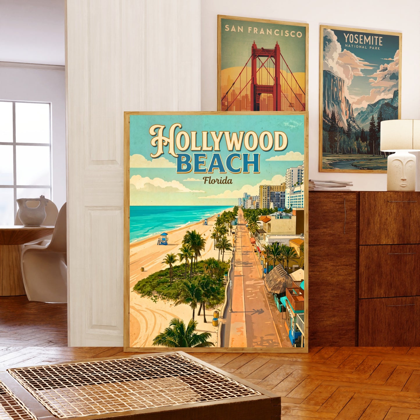 Hollywood Beach Vintage Travel Poster - Ocean Views Florida