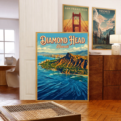 Diamond Head Vintage Travel Poster - National Landmark