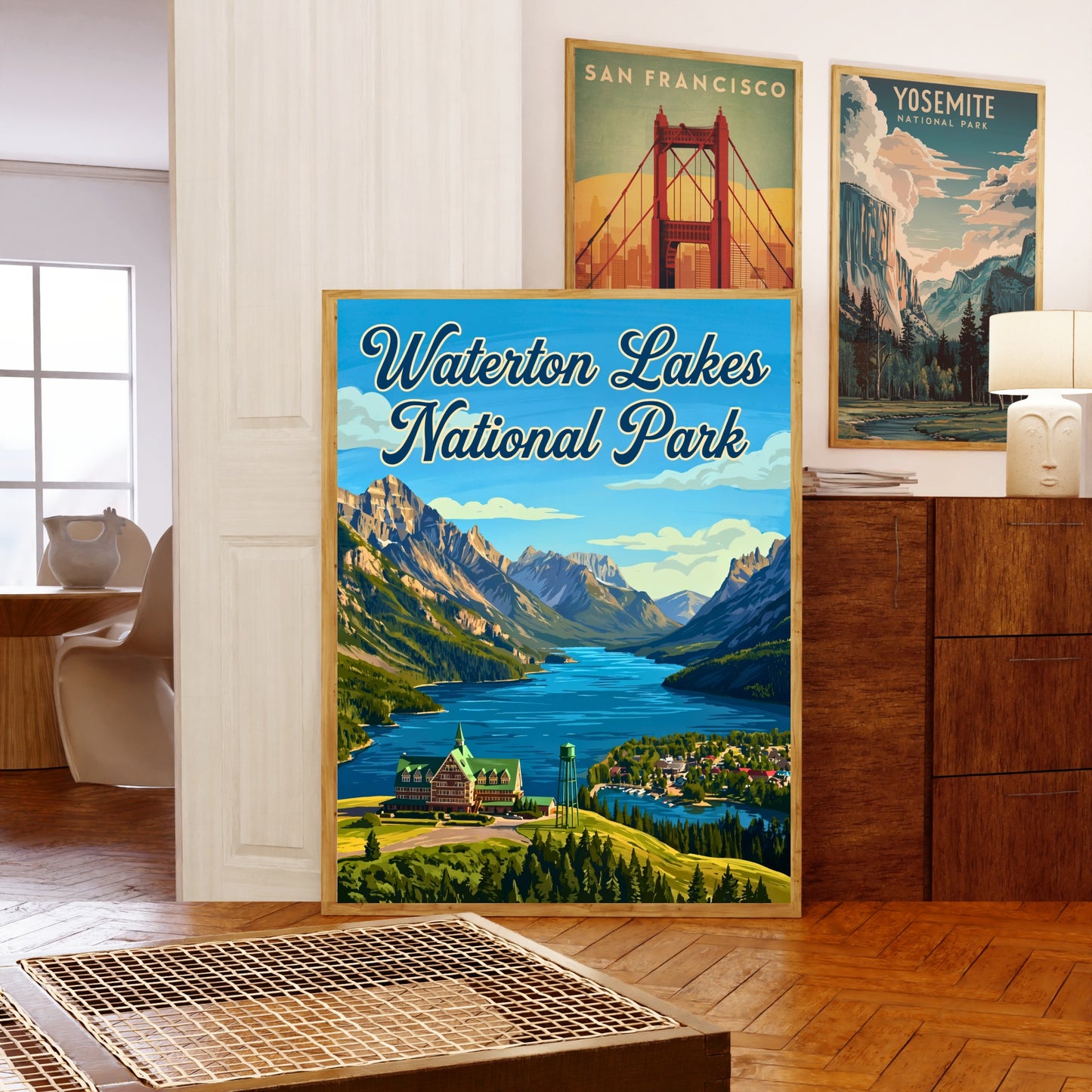 Waterton Lakes National Park Vintage Travel Poster - Alpine Calm, Prairie Soul