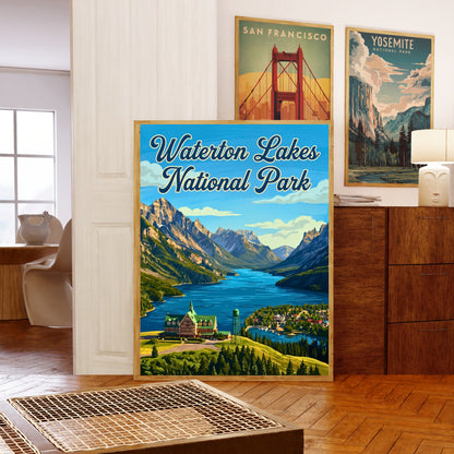 Waterton Lakes National Park Vintage Travel Poster - Alpine Calm, Prairie Soul