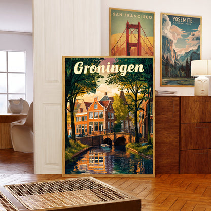 Groningen Vintage Travel Poster - Captivating Canal View
