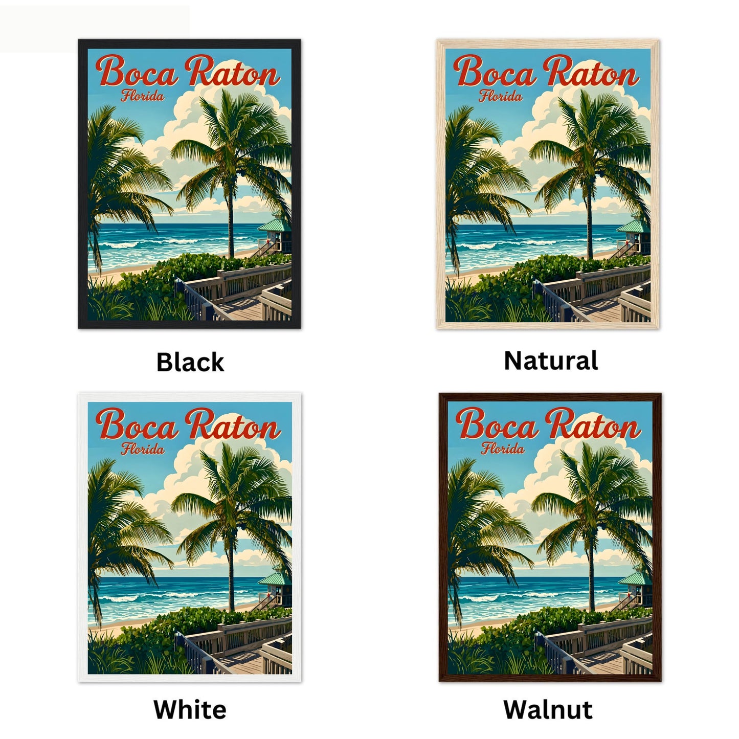Boca Raton Vintage Travel Poster- Palms, Sand, Serenity