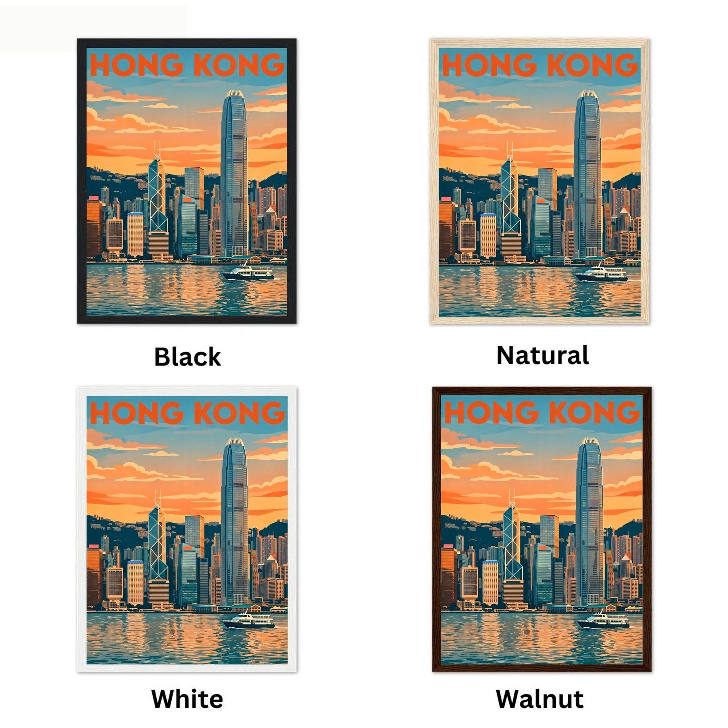 Hong Kong Vintage Travel Poster - Skyline Late Afternoon