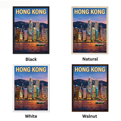 Hong Kong Vintage Travel Poster - Charming Evening View