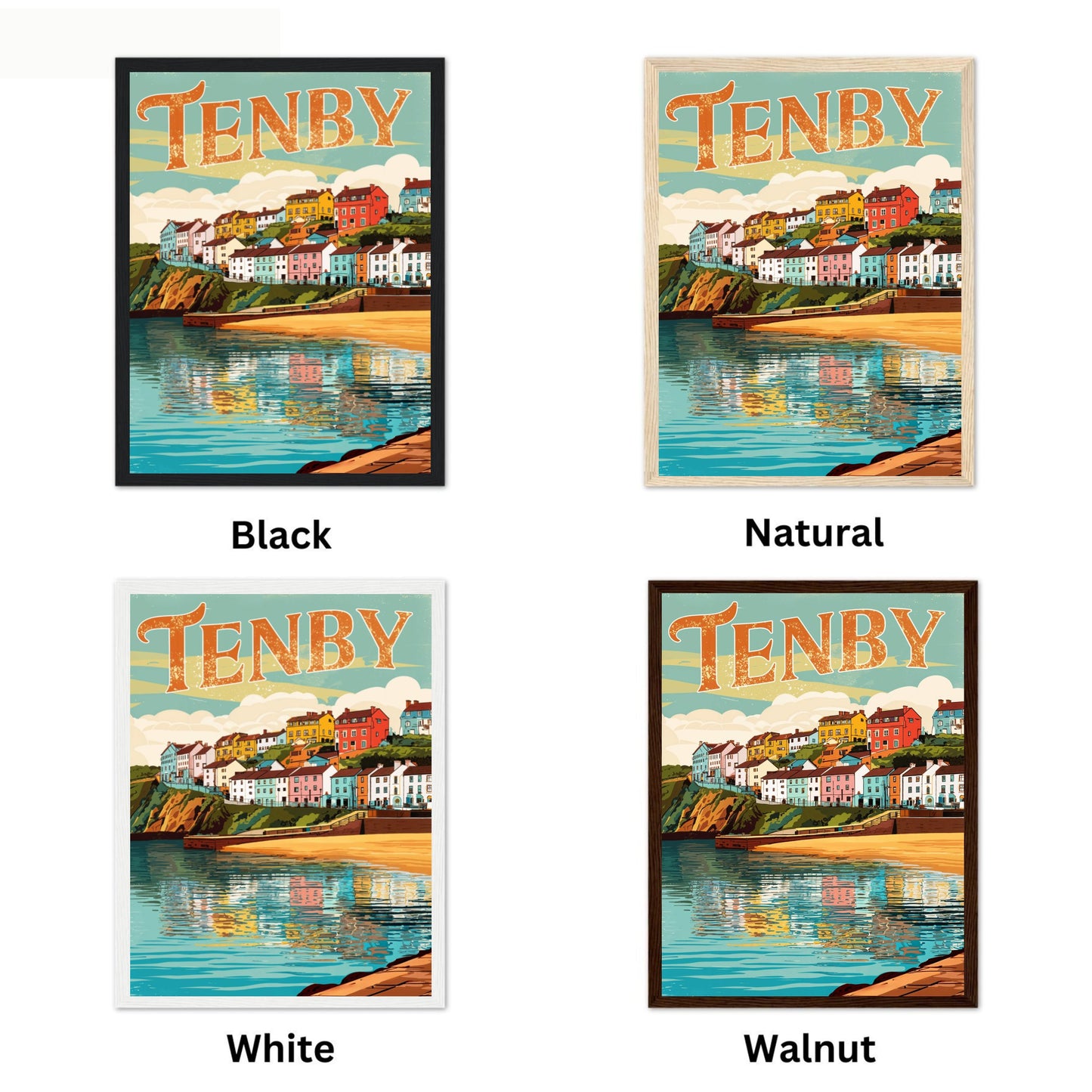 Tenby Vintage Travel Poster - England Iconic Coastal Village