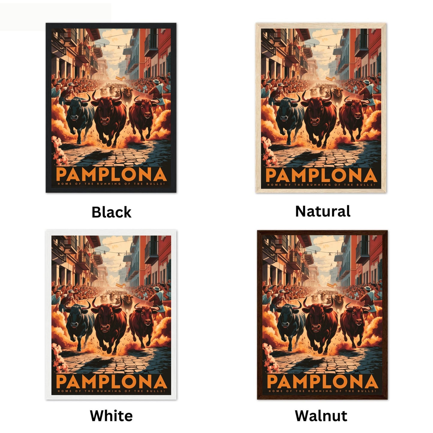 Pamplona Vintage Travel Poster - Running Bulls Race