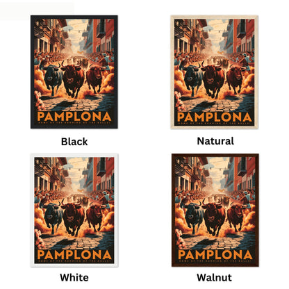 Pamplona Vintage Travel Poster - Running Bulls Race