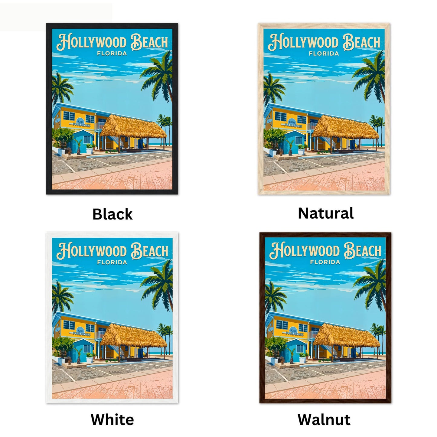 Hollywood Beach Vintage Travel Poster - Florida Beach Hotel