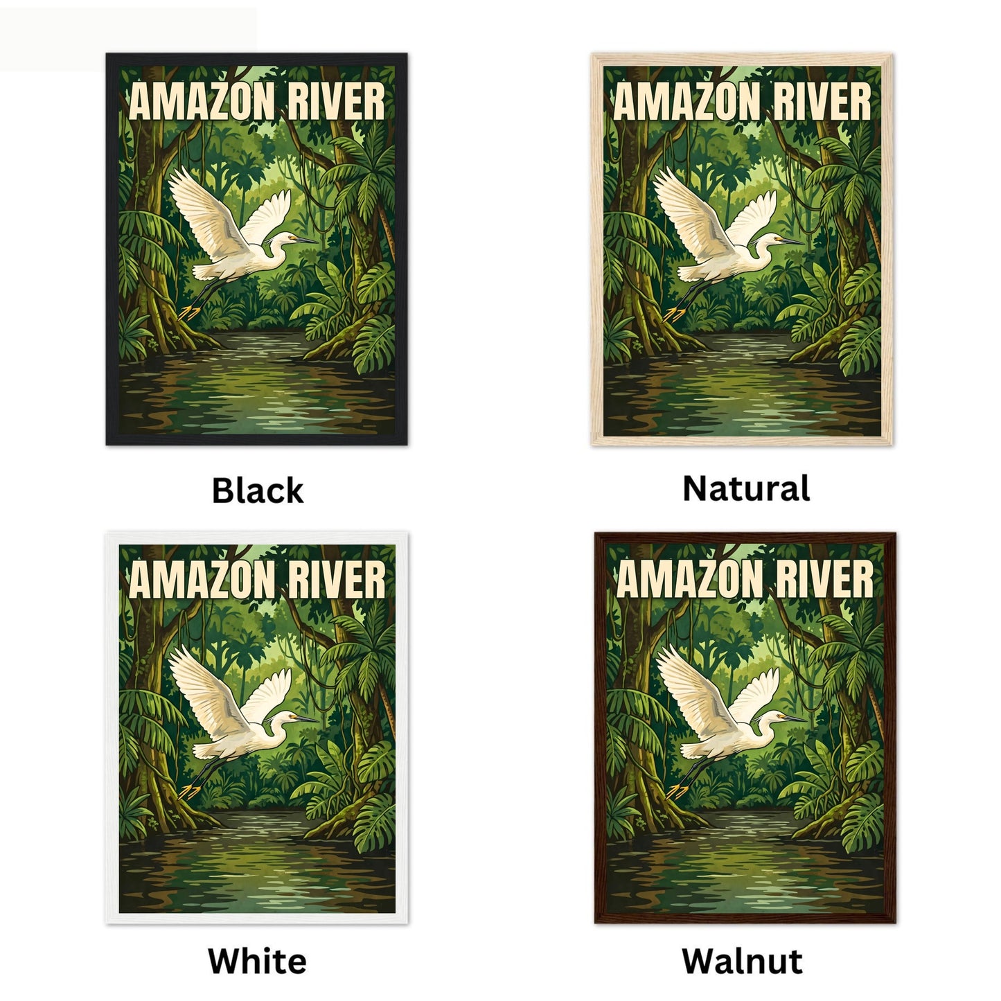 Amazon River Vintage Travel Poster - Jungle Sky Heron