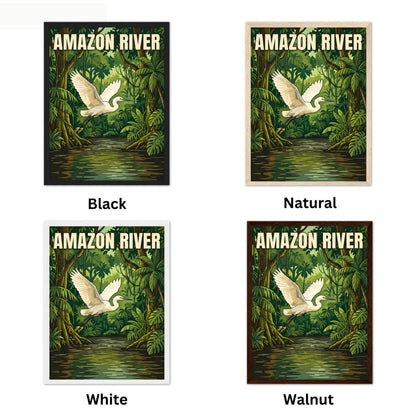 Amazon River Vintage Travel Poster - Jungle Sky Heron