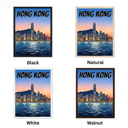 Hong Kong Vintage Travel Poster - Captivating Evening Skyline