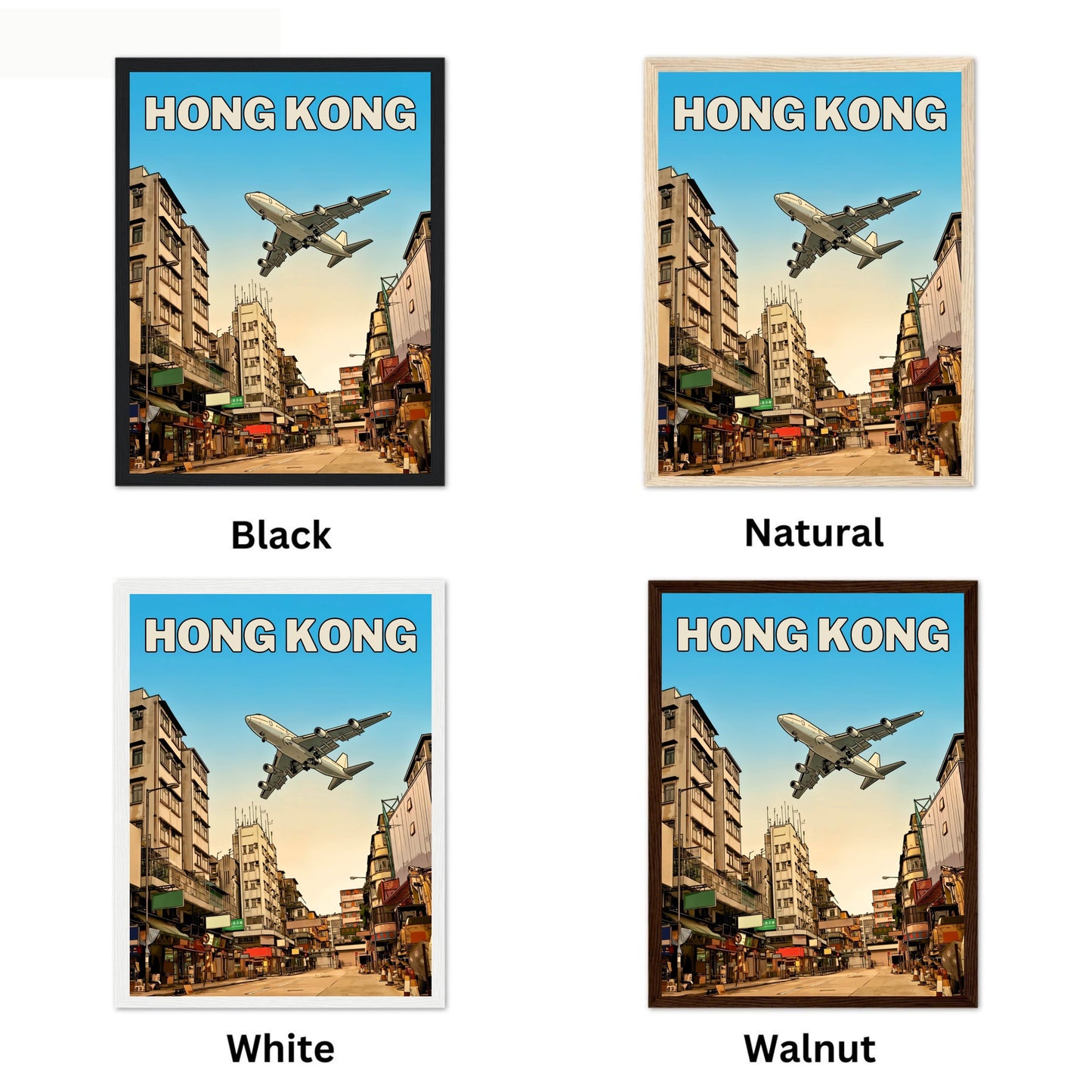 Hong Kong Vintage Travel Poster - Flying View of Kai Tak Airport