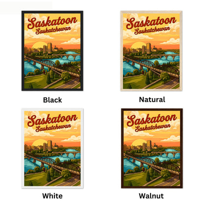 Saskatoon Vintage Travel Poster - River Sunset View