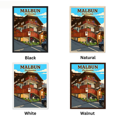 Malbun Vintage Travel Poster - Charming Chalet Hotel