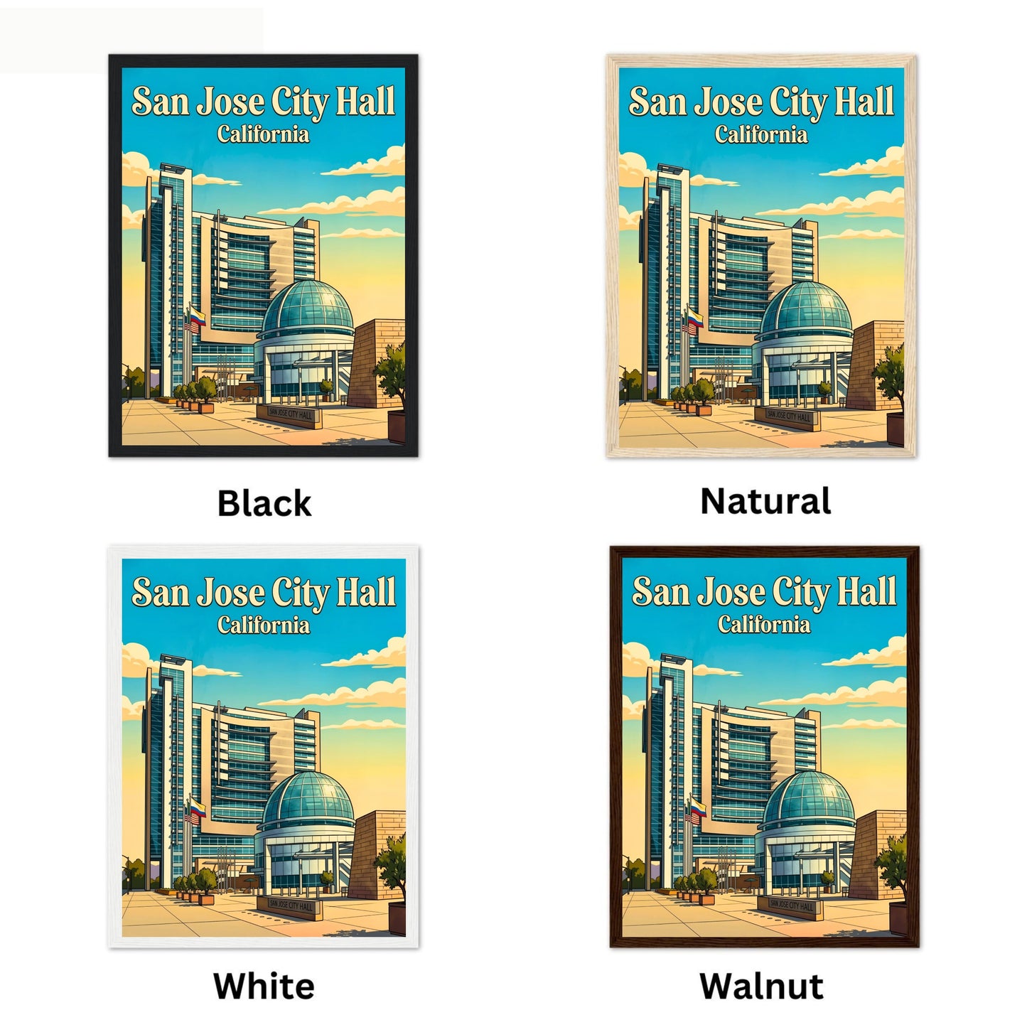 San Jose City Hall Vintage Travel Poster -  Dome