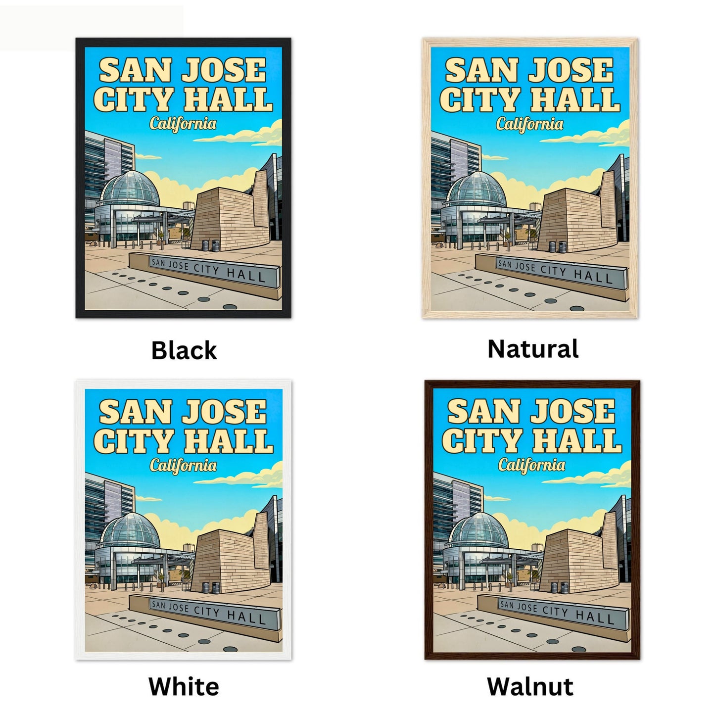 San Jose City Hall Vintage Travel Poster - Downtown California