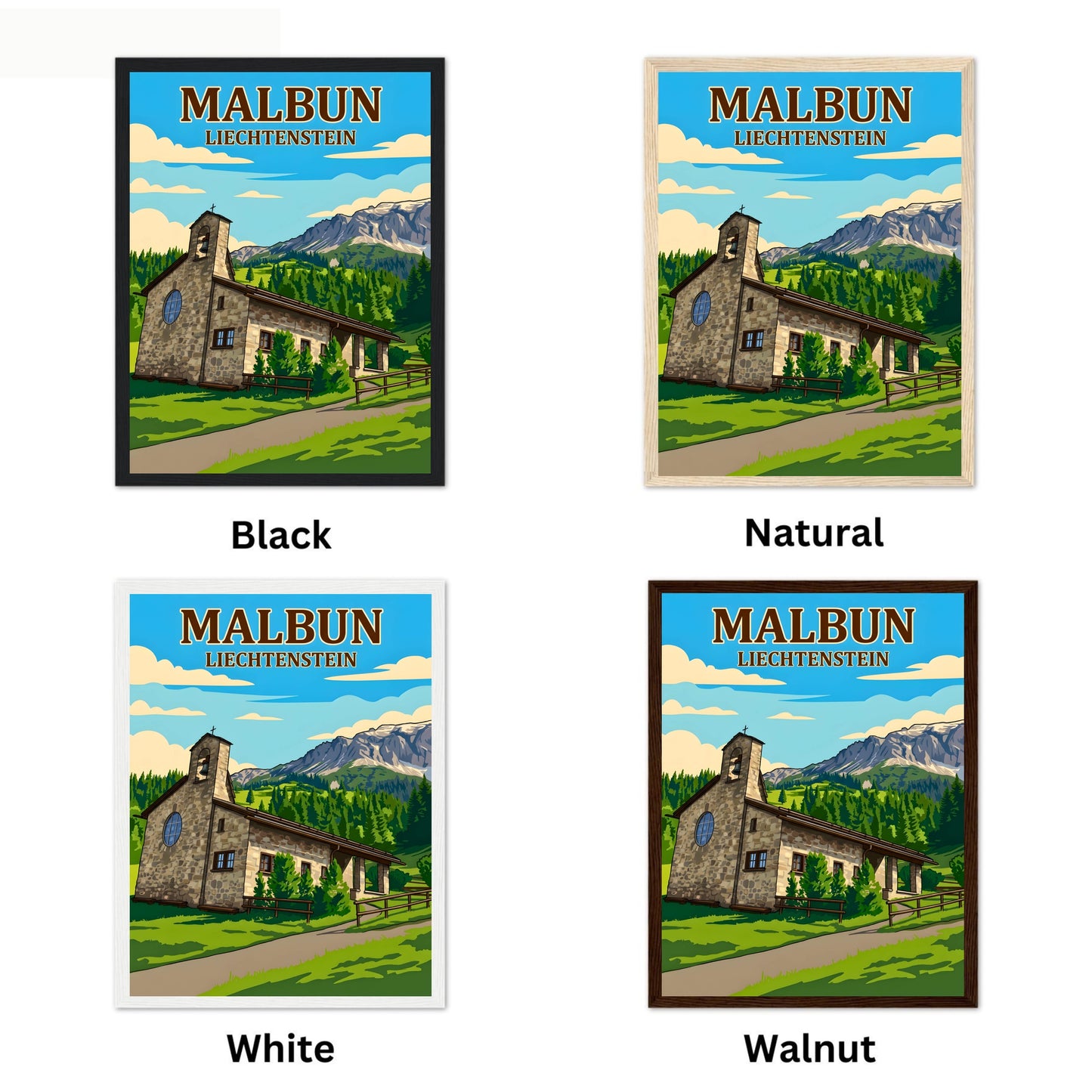Malbun Vintage Travel Poster - Church