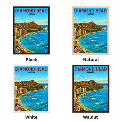 Diamond Head Vintage Travel Poster - Waikiki Hawaii