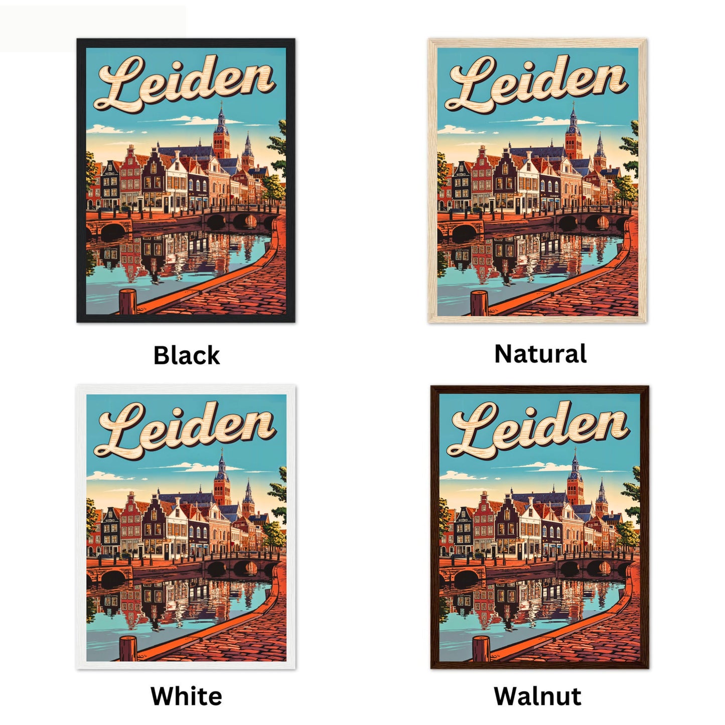 Leiden Vintage Travel Poster - Iconic Landmark and Canal View