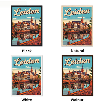 Leiden Vintage Travel Poster - Iconic Landmark and Canal View