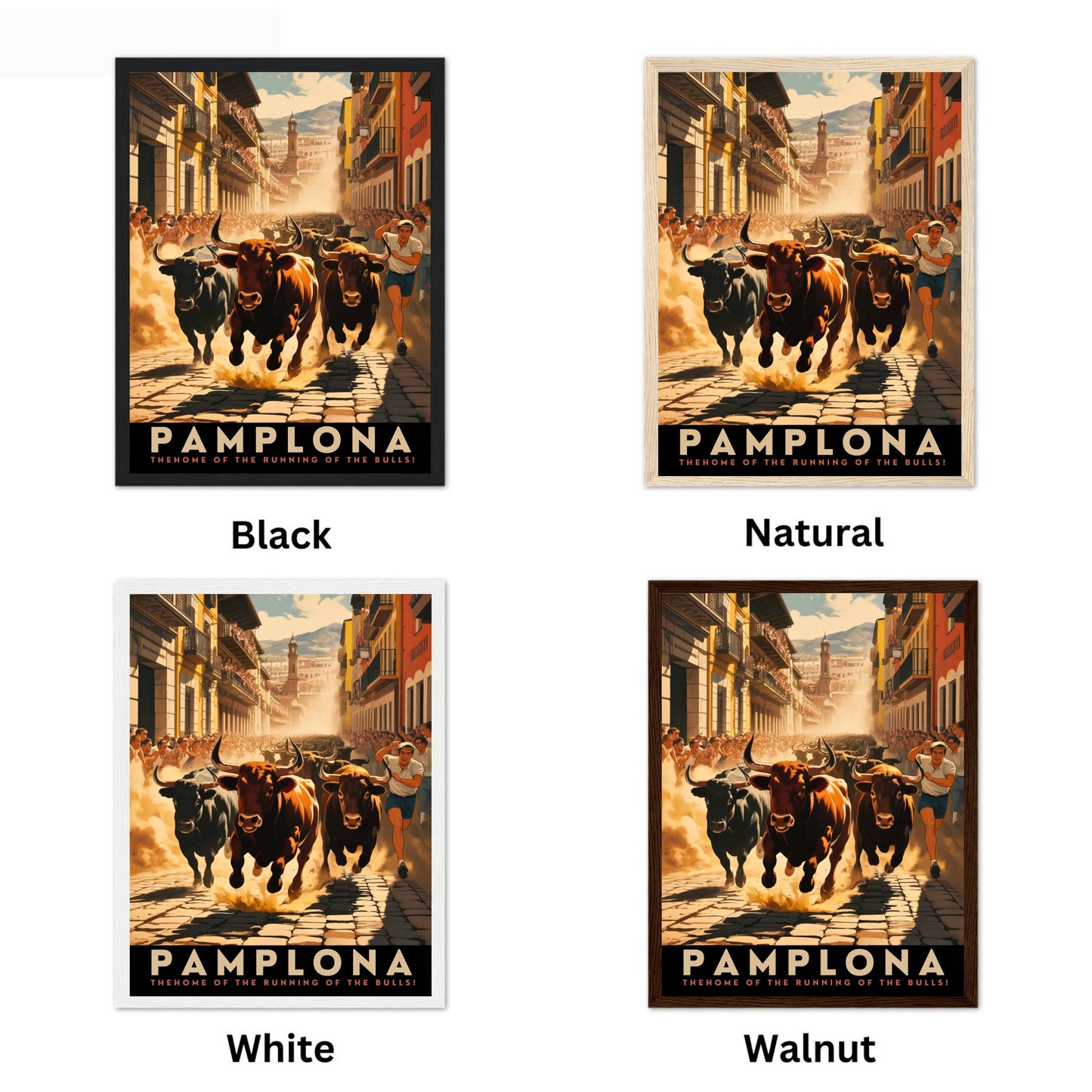 Pamplona Vintage Travel Poster - The Home of Running Bulls
