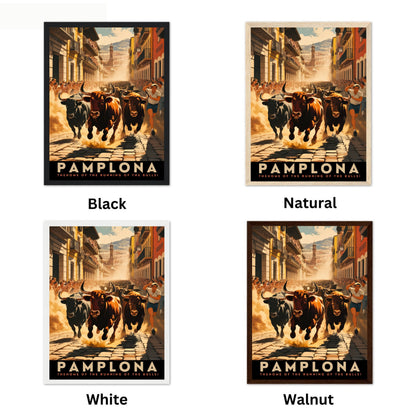 Pamplona Vintage Travel Poster - The Home of Running Bulls