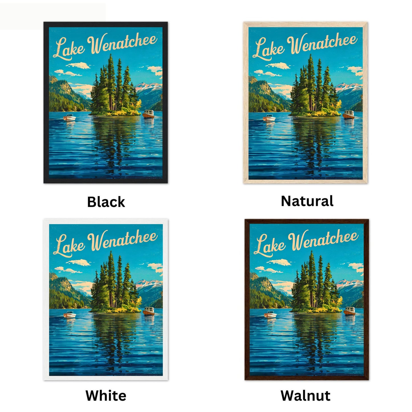 Lake Wenatchee Vintage Travel Poster - Captivating Serene Lake and Boats View Washington