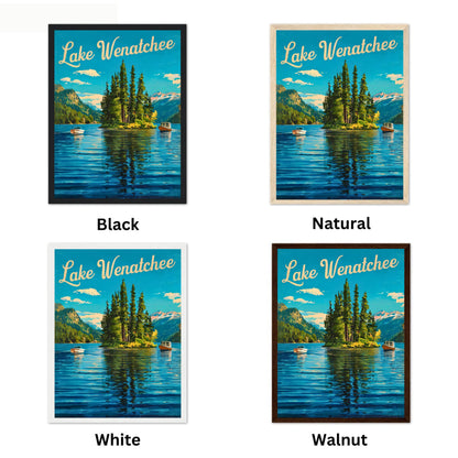 Lake Wenatchee Vintage Travel Poster - Captivating Serene Lake and Boats View Washington