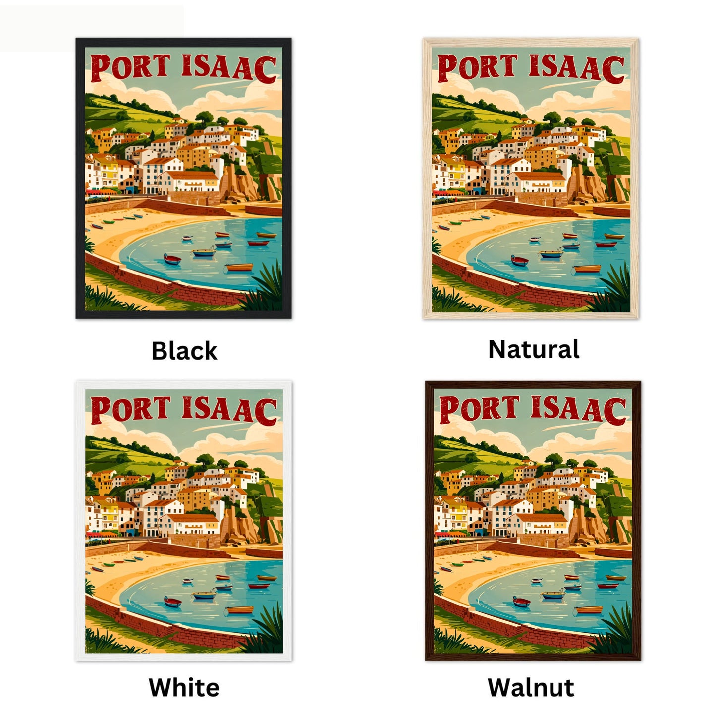 Port Isaac Vintage Travel Poster - England Coastal Village and Harbor View