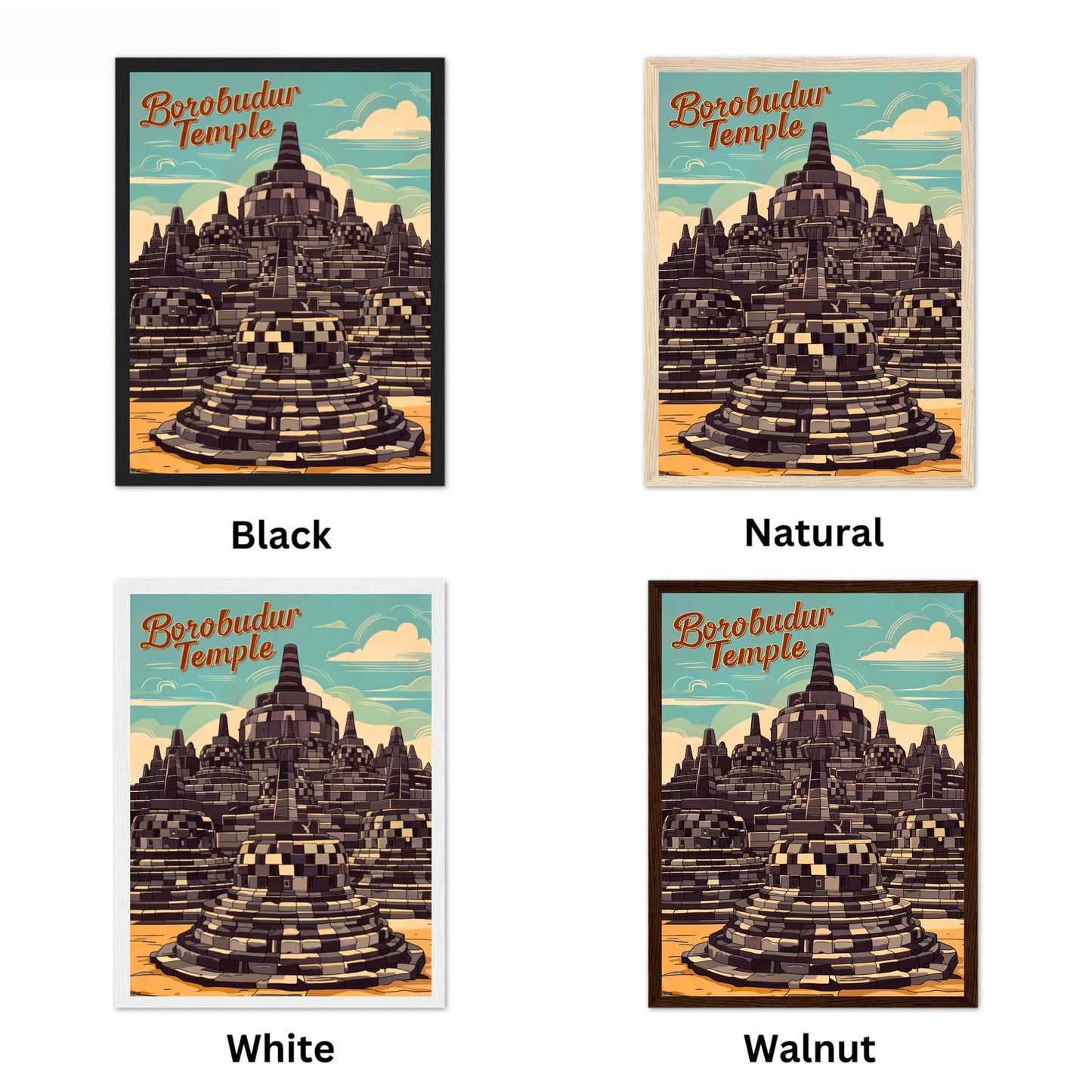 Borobudur Temple Vintage Travel Poster - Indonesia's Ancient Temple