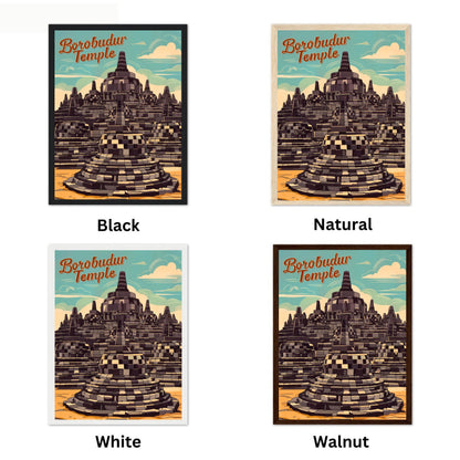 Borobudur Temple Vintage Travel Poster - Indonesia's Ancient Temple