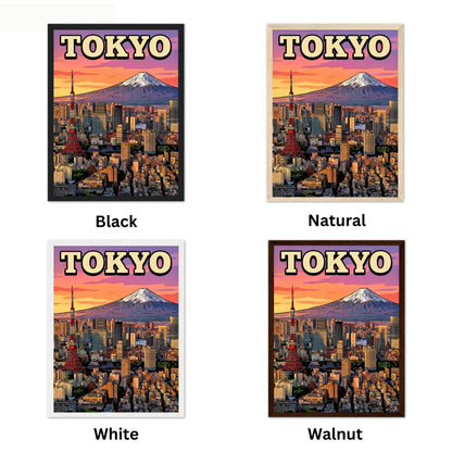 Tokyo Vintage Travel Poster - Iconic Tower and Mount Fuji