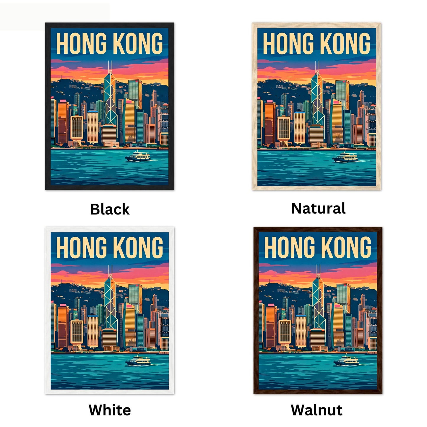 Hong Kong Vintage Travel Poster - Stunning Skyline Before Dark View
