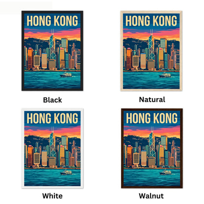 Hong Kong Vintage Travel Poster - Stunning Skyline Before Dark View