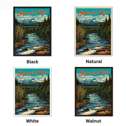 Skykomish River Vintage Travel Poster  - Charming River and Mountain Peak View Washington