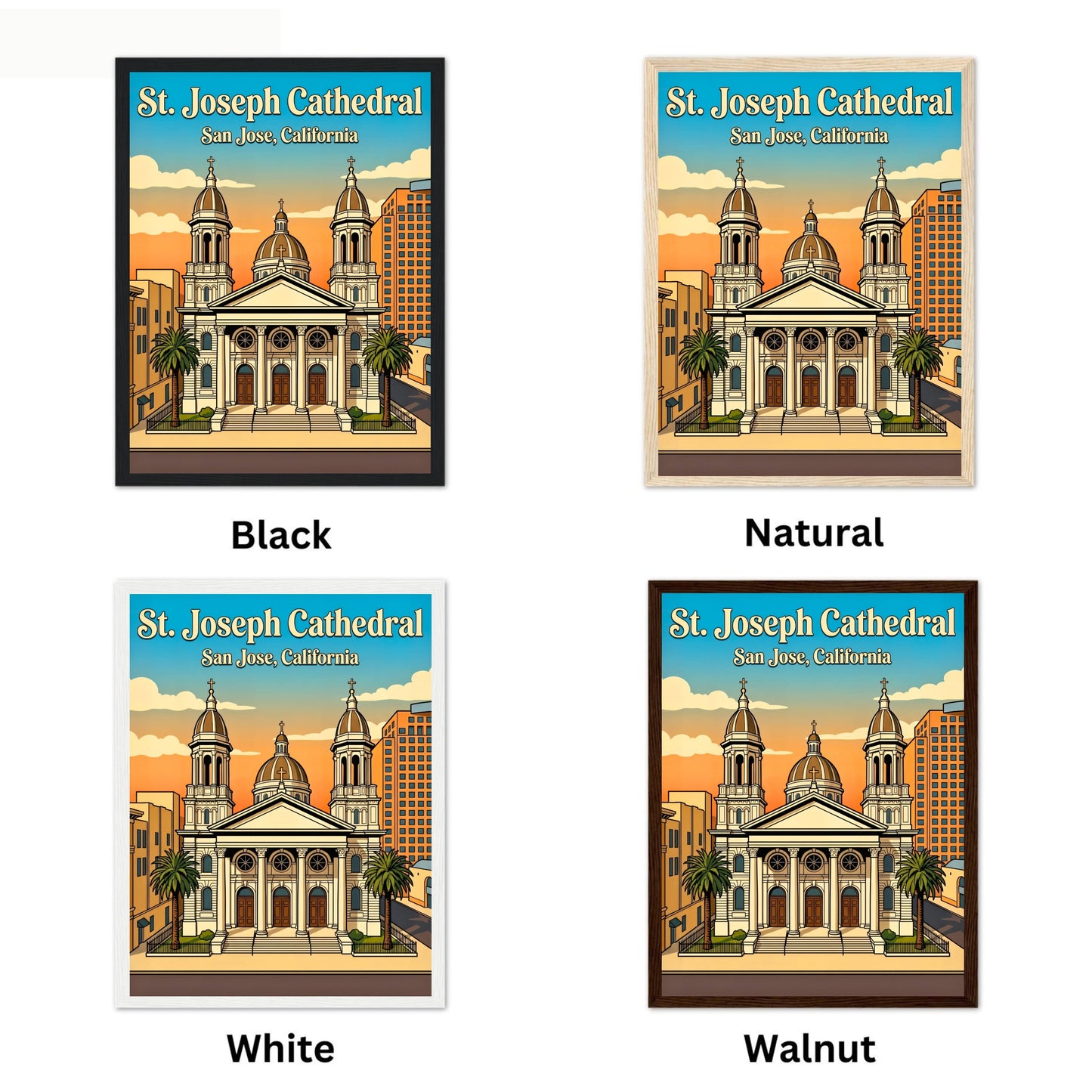 St. Joseph Cathedral Vintage Travel Poster -  San Jose Sacred Architecture