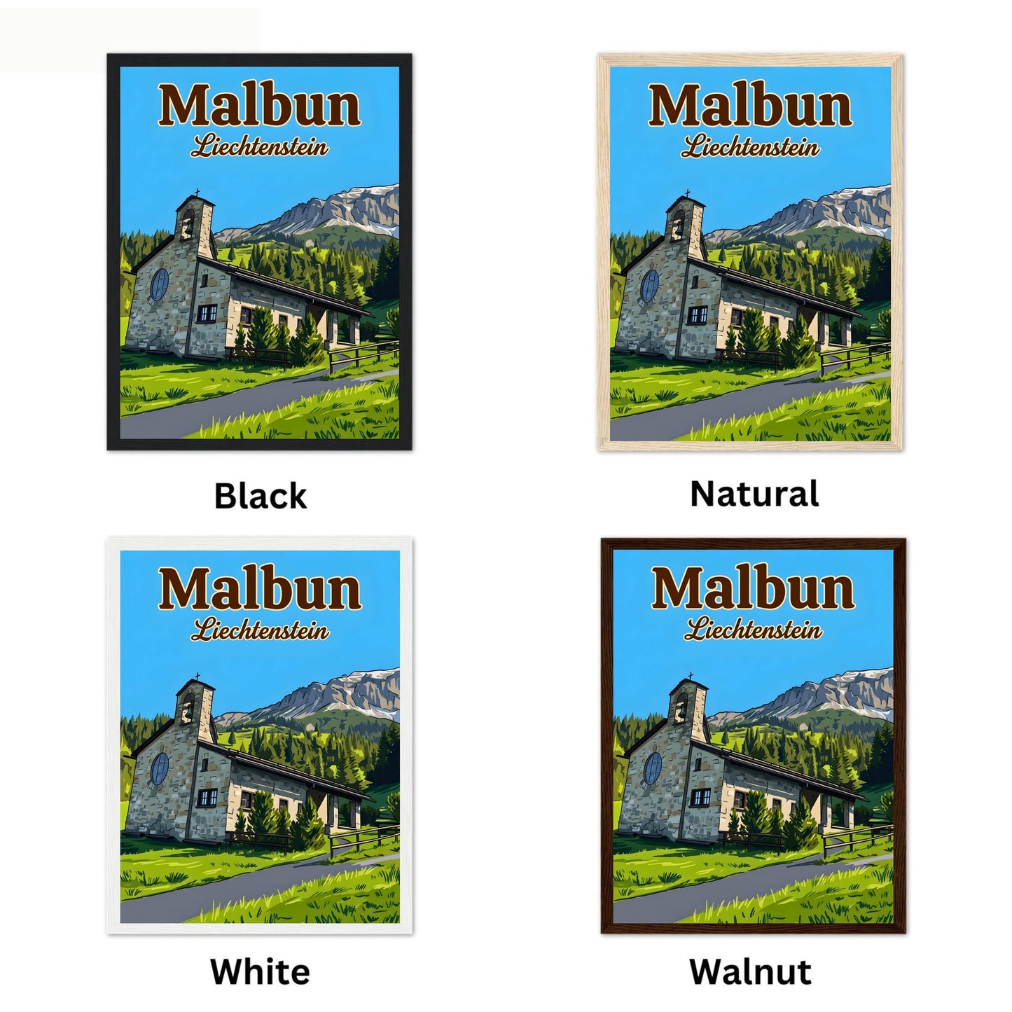 Malbun Vintage Travel Poster - Charming Mountain Church