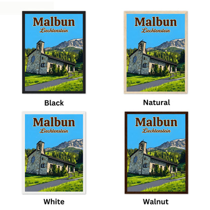 Malbun Vintage Travel Poster - Charming Mountain Church