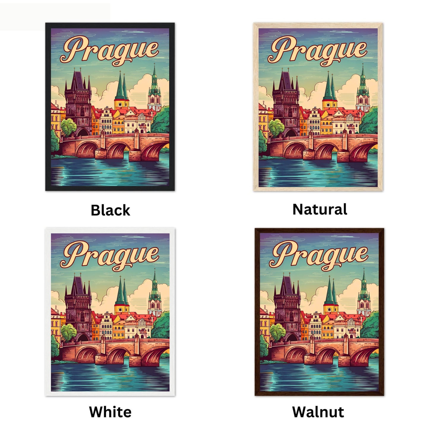 Prague Vintage Travel Poster - The City of a Hundred Spires
