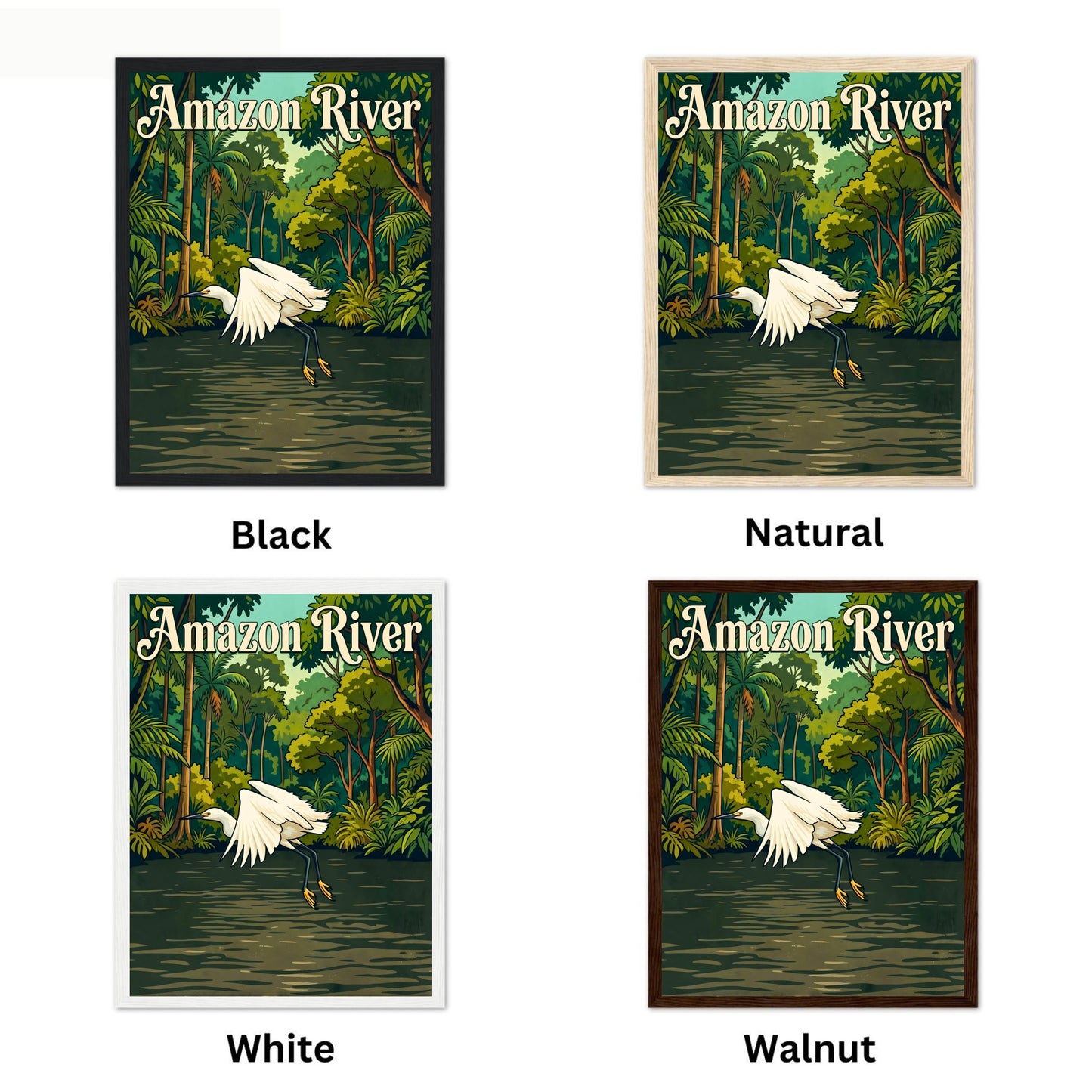 Amazon River Vintage Travel Poster - White Heron in Flight